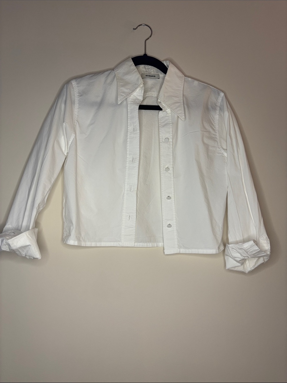 Sandro White Cropped Button-Front Shirt Jacket